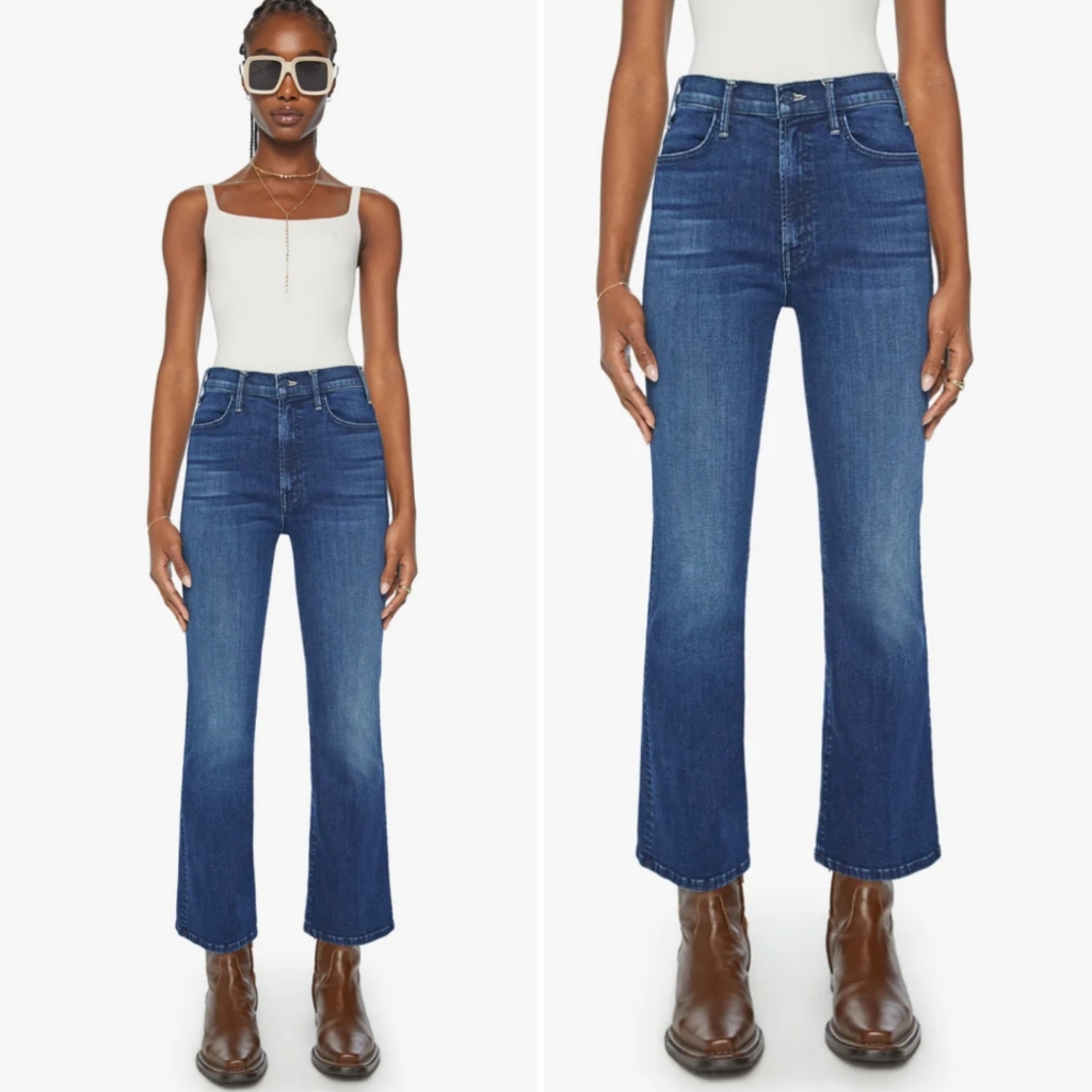 Mother High Rise Cropped Flare Jeans - Blue
